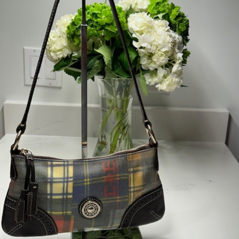 Vintage Dooney & Bourke Lady Bug Plaid Coated Canvas Shoulder Bag/Tote EUC!